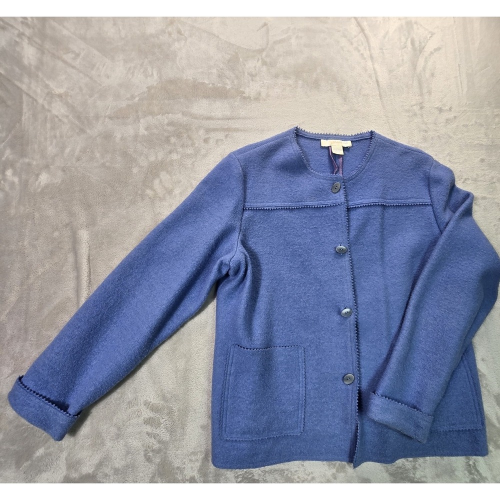 Vintage Marshall Field's Women's Wool Jacket Large Blue Button Front Cardigan